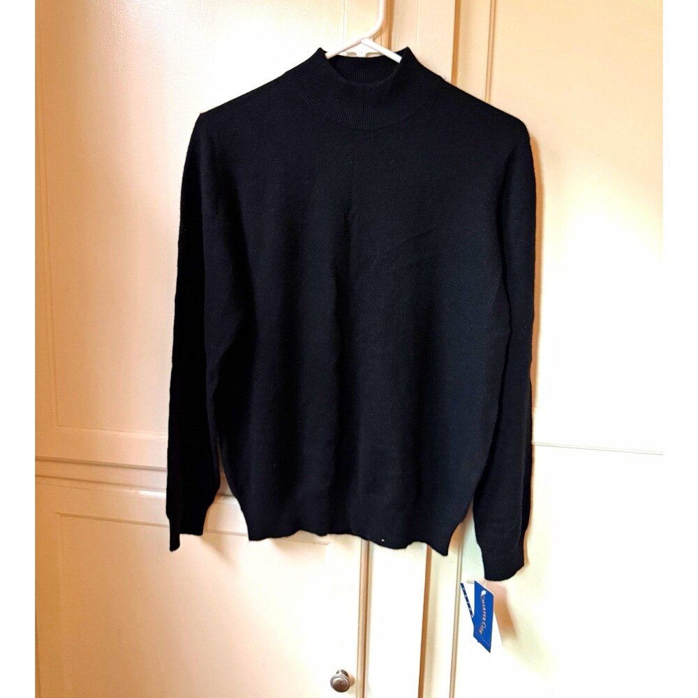 NWT Charter Club 100% 2-Ply Cashmere Mock Neck Sweater Black Women’s M